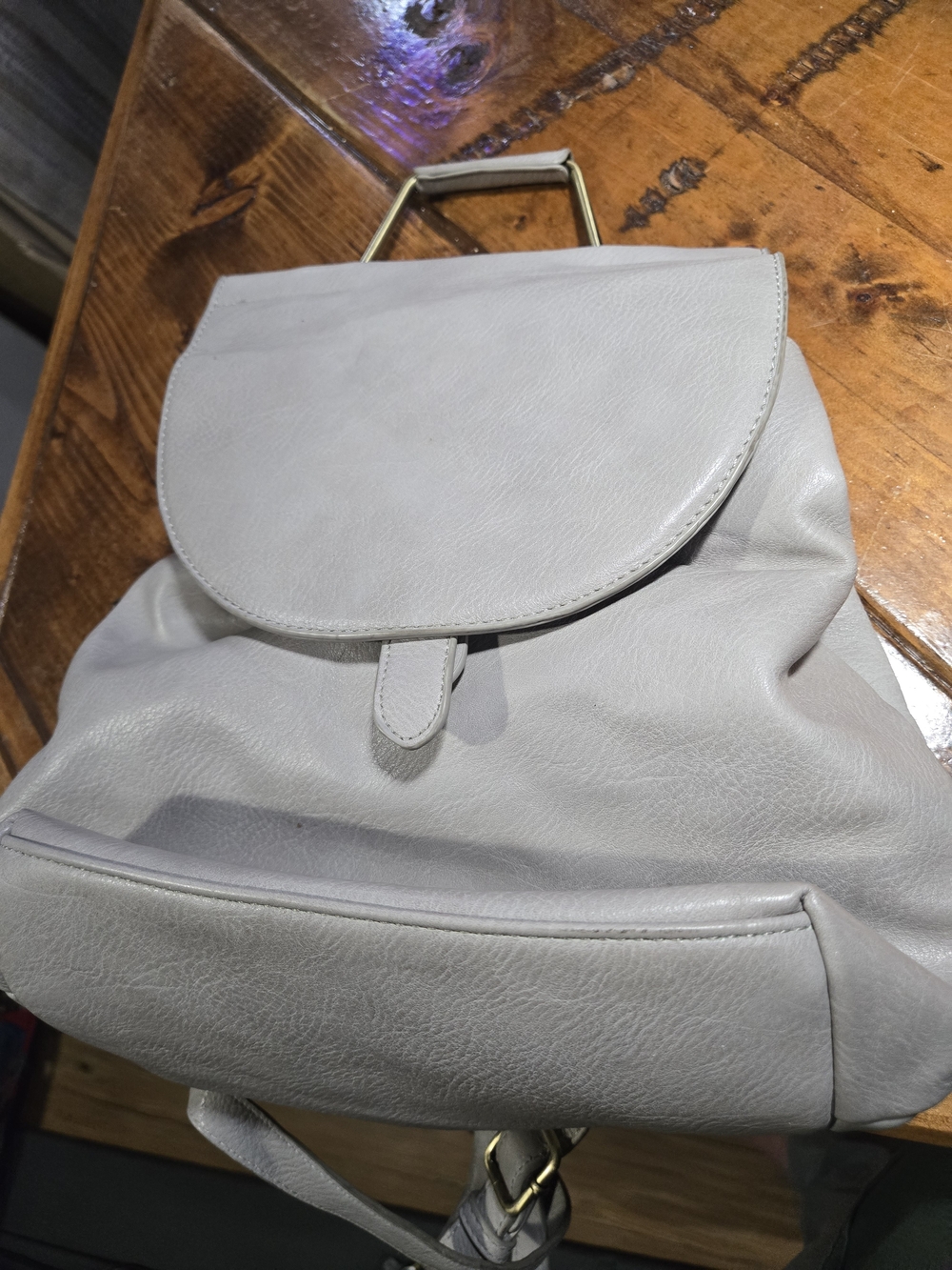 Antik Kraft Light Gray Vegan Leather Backpack with Gold Handle